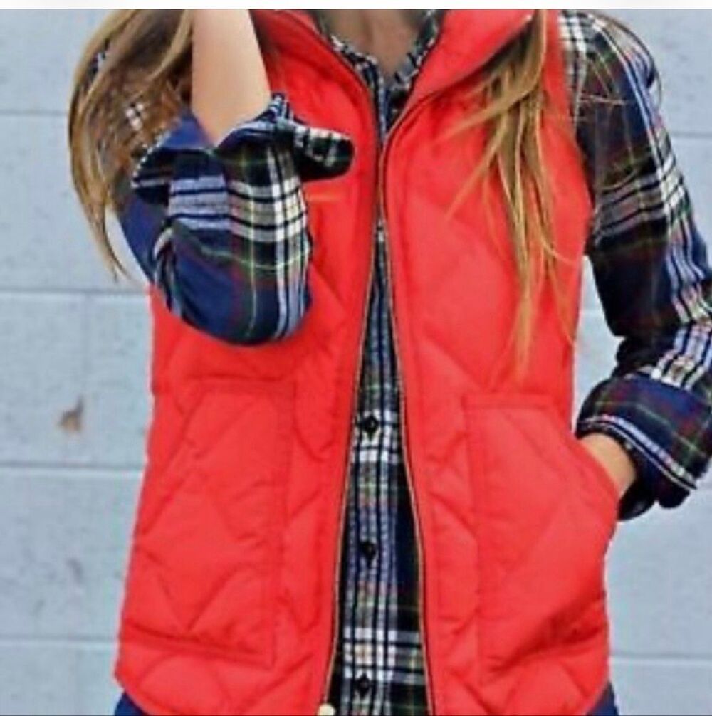 J. Crew Orange Down filled feather quilted women’s vest S